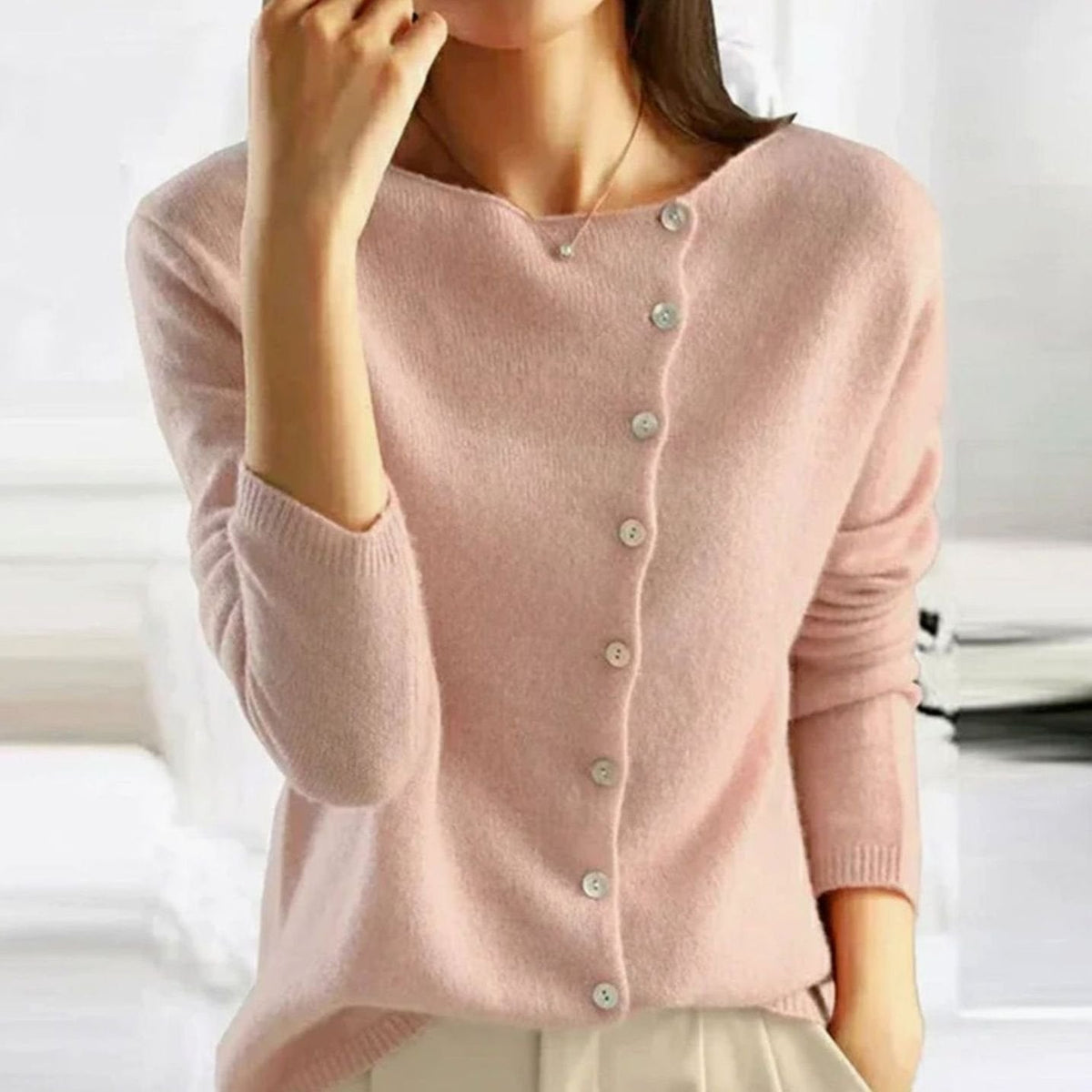 Women's Asymmetric Casual Cardigan in Pink