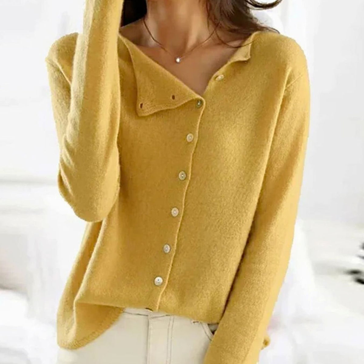 Women's Asymmetric Casual Cardigan in Yellow