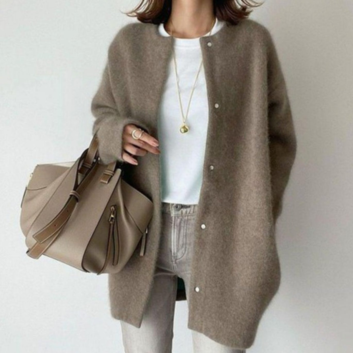 Women's Oversized Casual Cardigan in Taupe