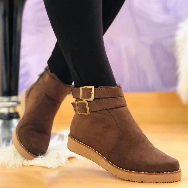 Women's Orthopaedic Buckled Casual Ankle Boots in Brown