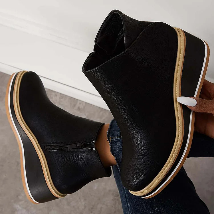 Women's Wedge Casual Ankle Boots in Black