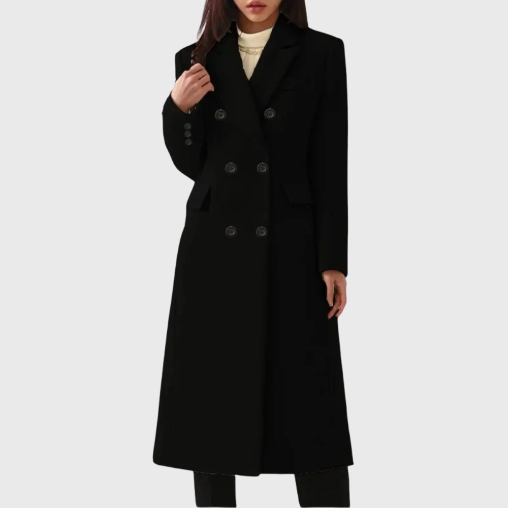Women's Double-Breasted Workwear Coat in Black