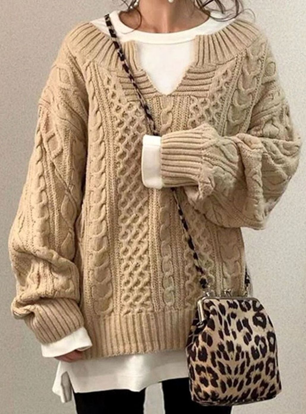 Women's Cable Knit Casual Jumper in Beige