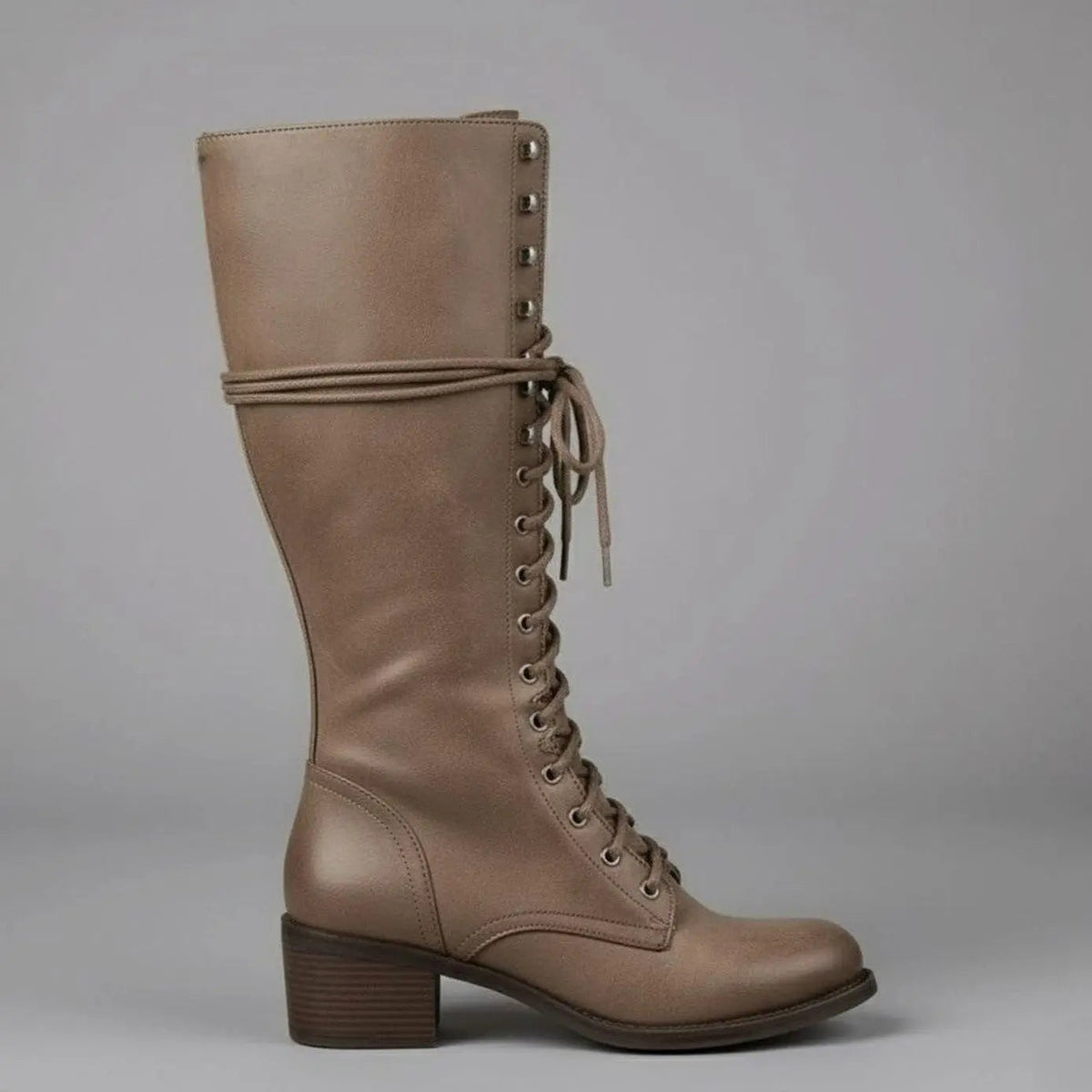 Women's Lace-Up Casual Knee High Boots in Taupe