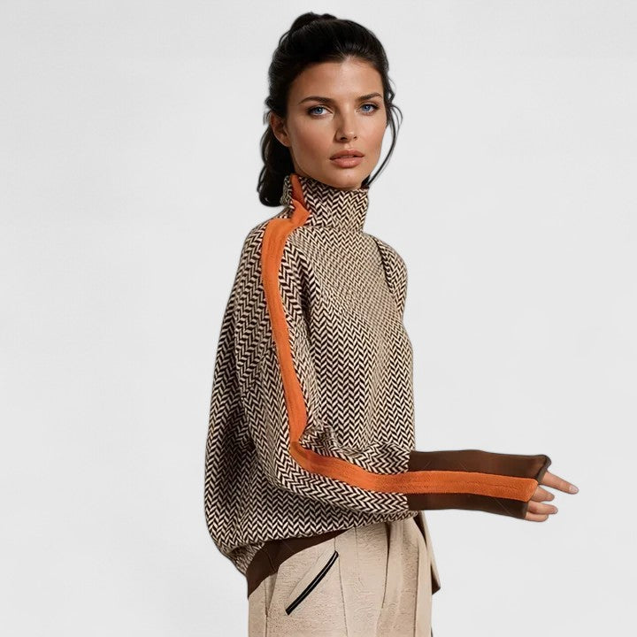 Women's Funnel-Neck Casual Jumper in Brown