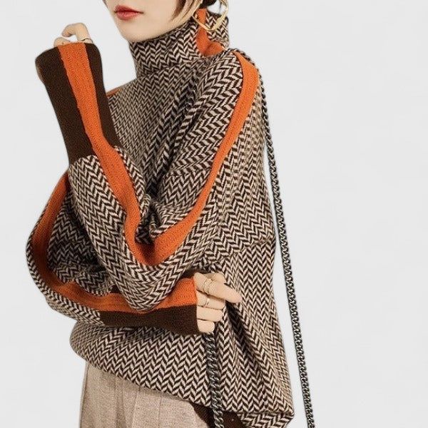 Women's Funnel-Neck Casual Jumper in Brown