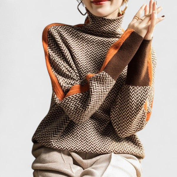 Women's Funnel-Neck Casual Jumper in Brown
