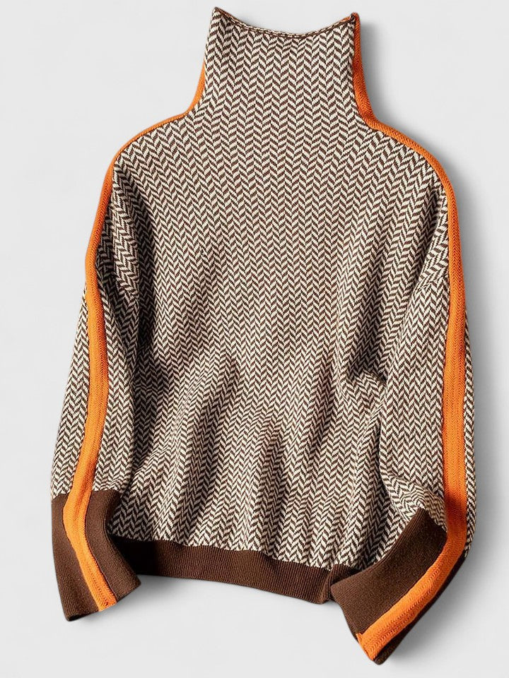 Women's Funnel-Neck Casual Jumper in Brown