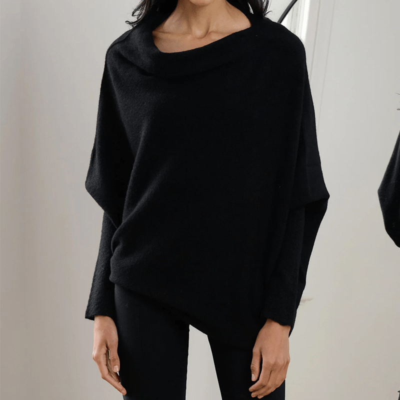 Women's Draped Off-Shoulder Casual Jumper in Black