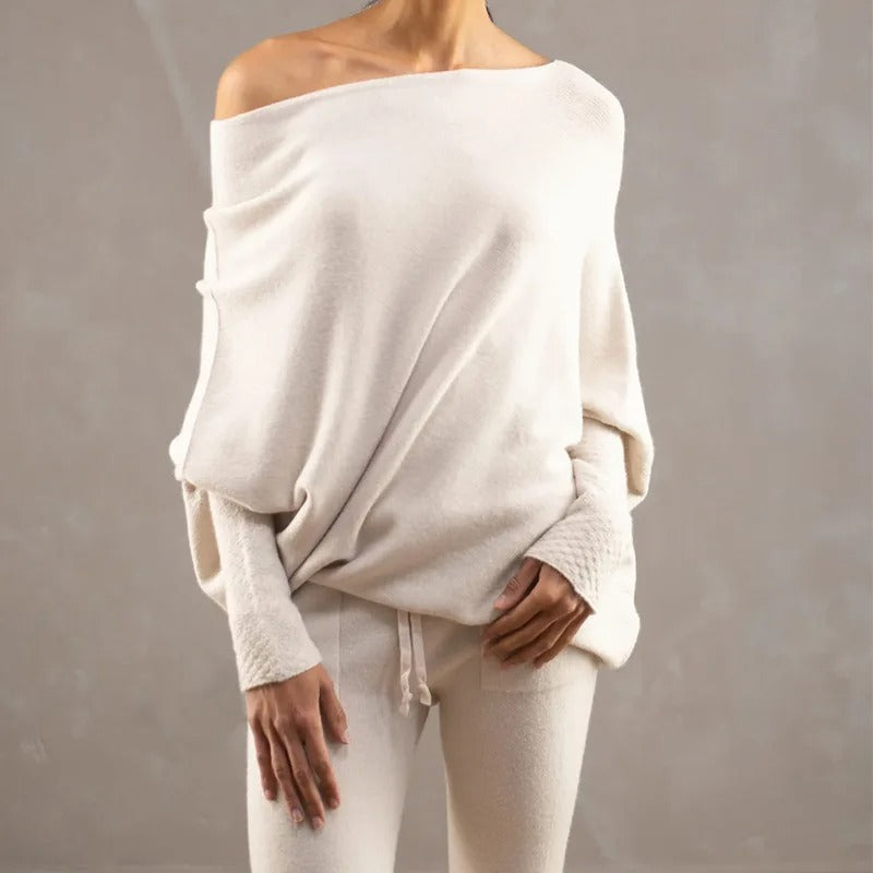 Women's Draped Off-Shoulder Casual Jumper in Cream