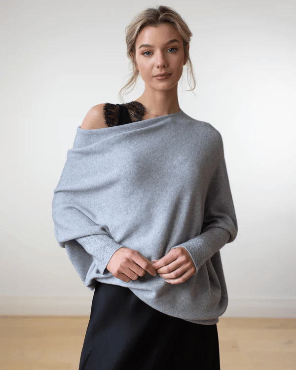 Women's Draped Off-Shoulder Casual Jumper in Light Grey