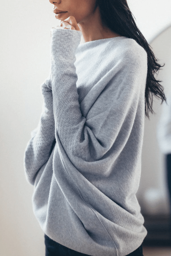Women's Draped Off-Shoulder Casual Jumper in Light Grey