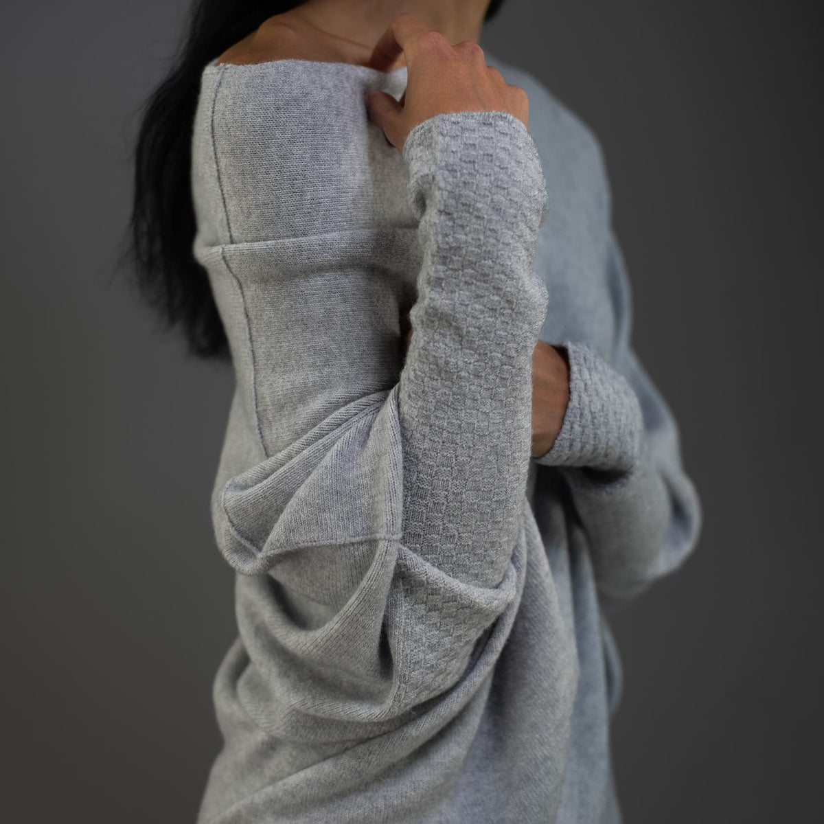 Women's Draped Off-Shoulder Casual Jumper in Light Grey