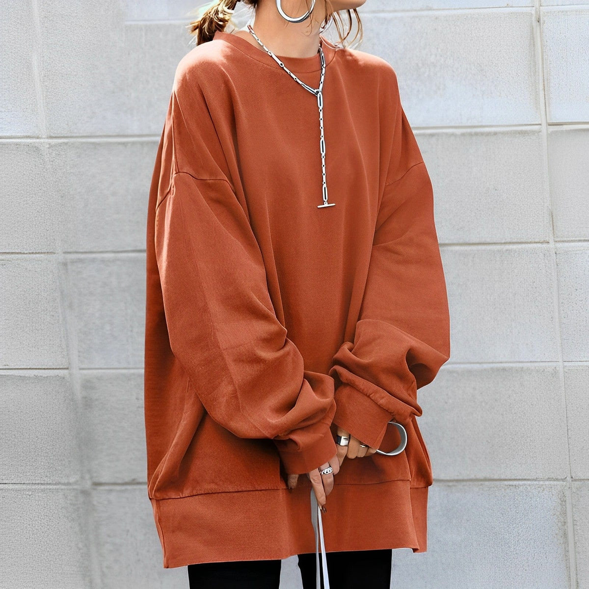 Women's Oversized Casual Sweatshirt in Rust