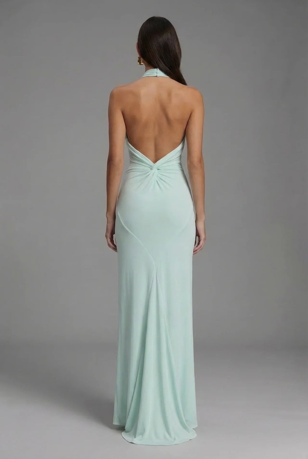 Open-Back Halter Evening Maxi Dress in Mint