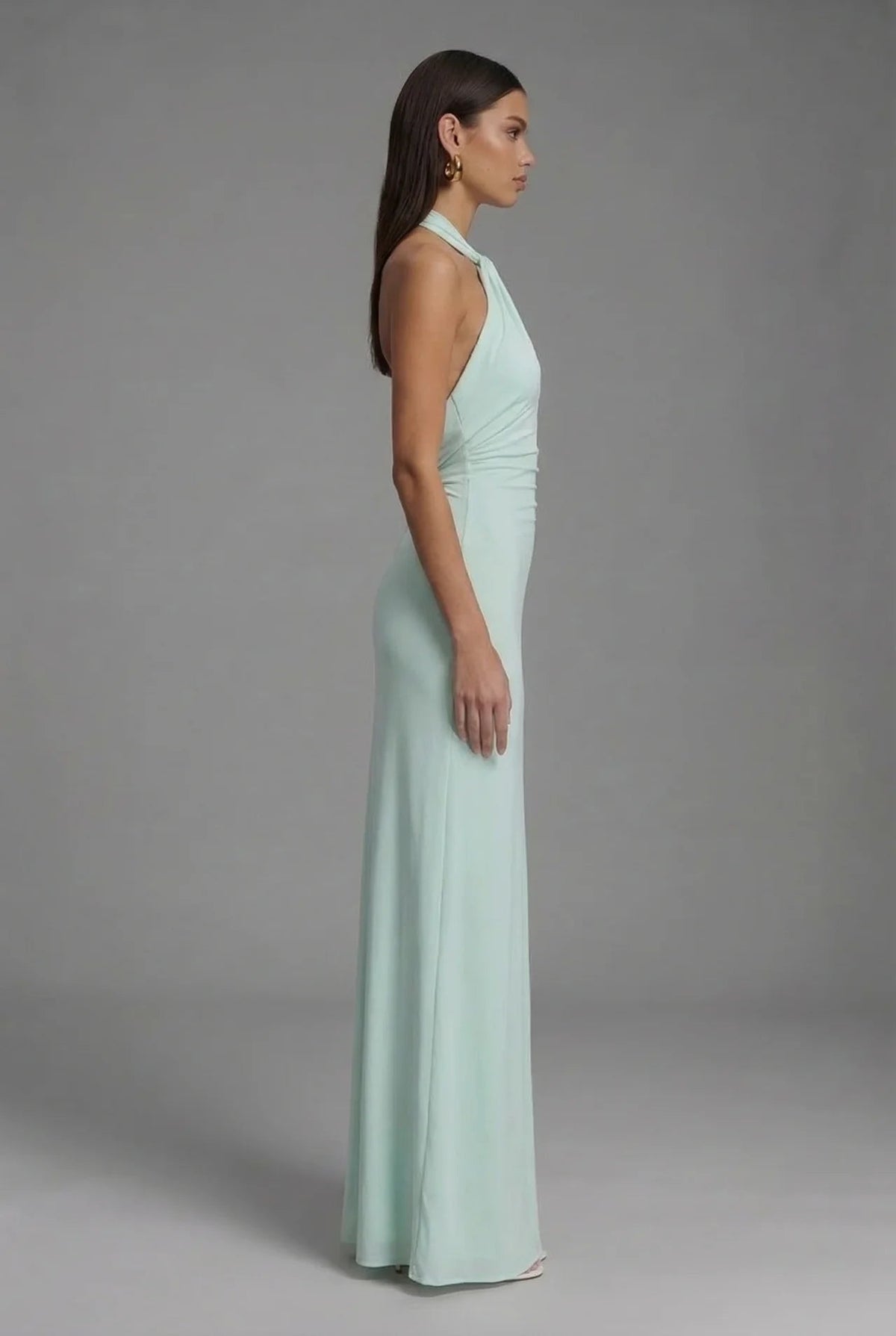 Open-Back Halter Evening Maxi Dress in Mint