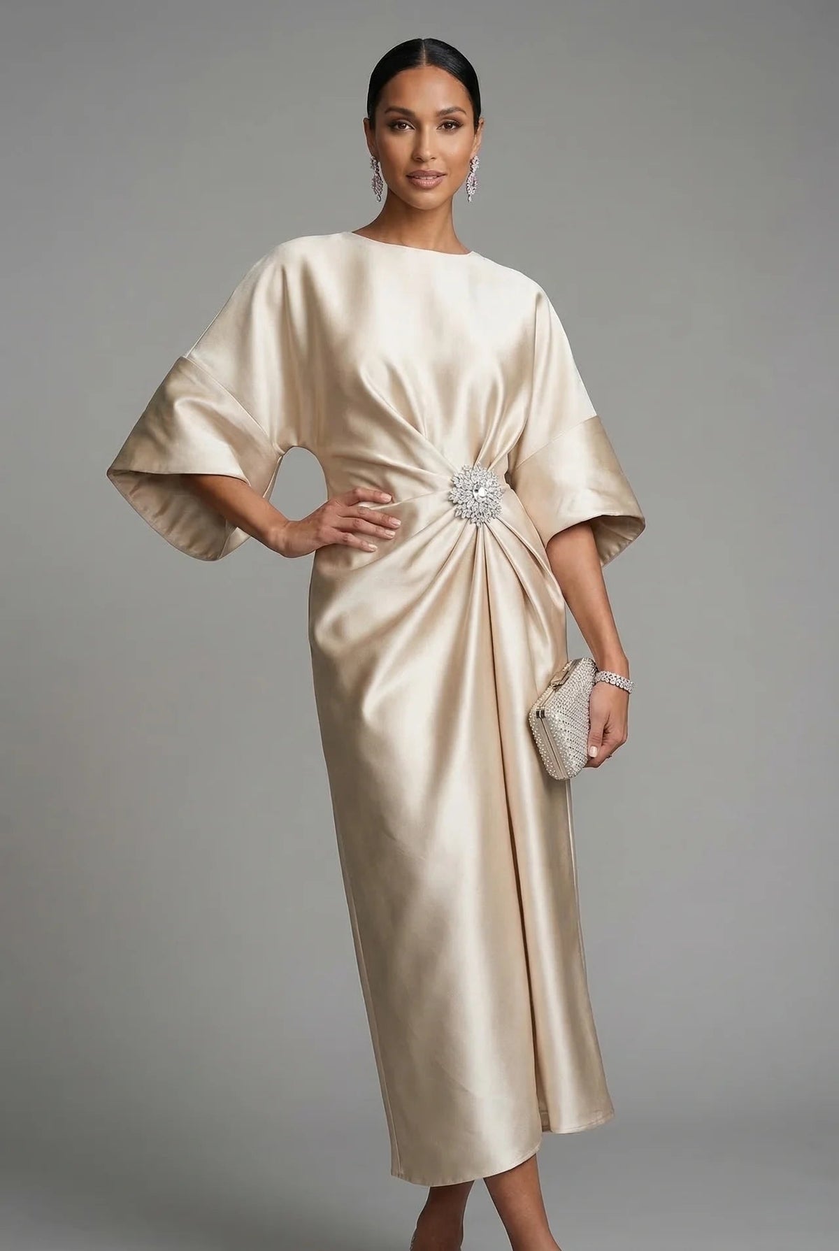 Draped Wedding Guest Maxi Dress in Cream