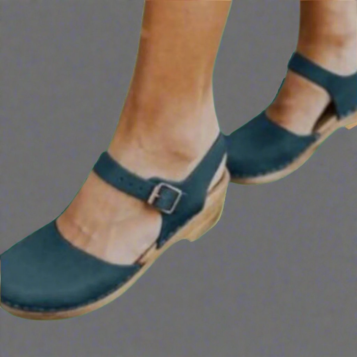 Orthopaedic Ankle-Strap Casual Heels in Teal