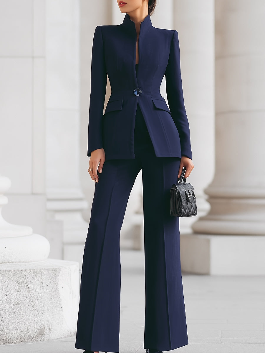 Women's Flared Workwear Trouser Suit in Navy