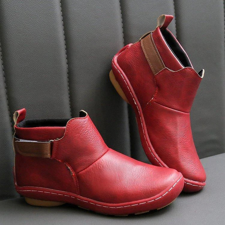 Women's Strap Casual Ankle Boots in Red