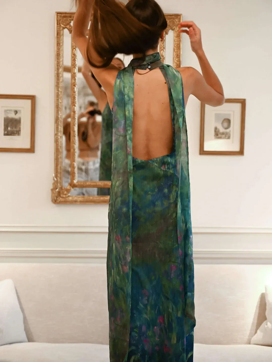 Women's Maxi Dress – Printed Mesh Halter Neck Evening | Florence 2