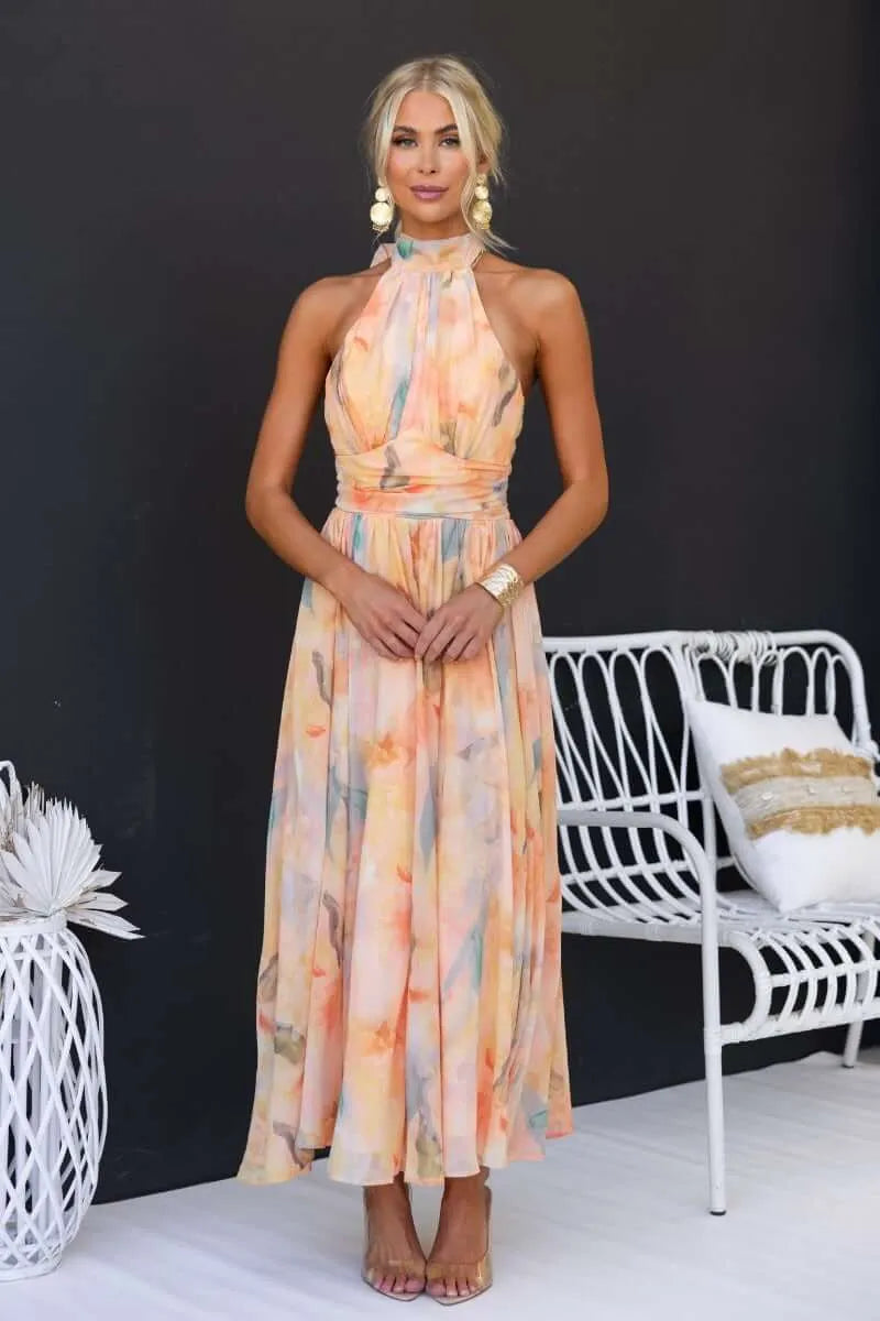 Women's Maxi Dress – Georgette Halter Neck Summer | Amelia 6