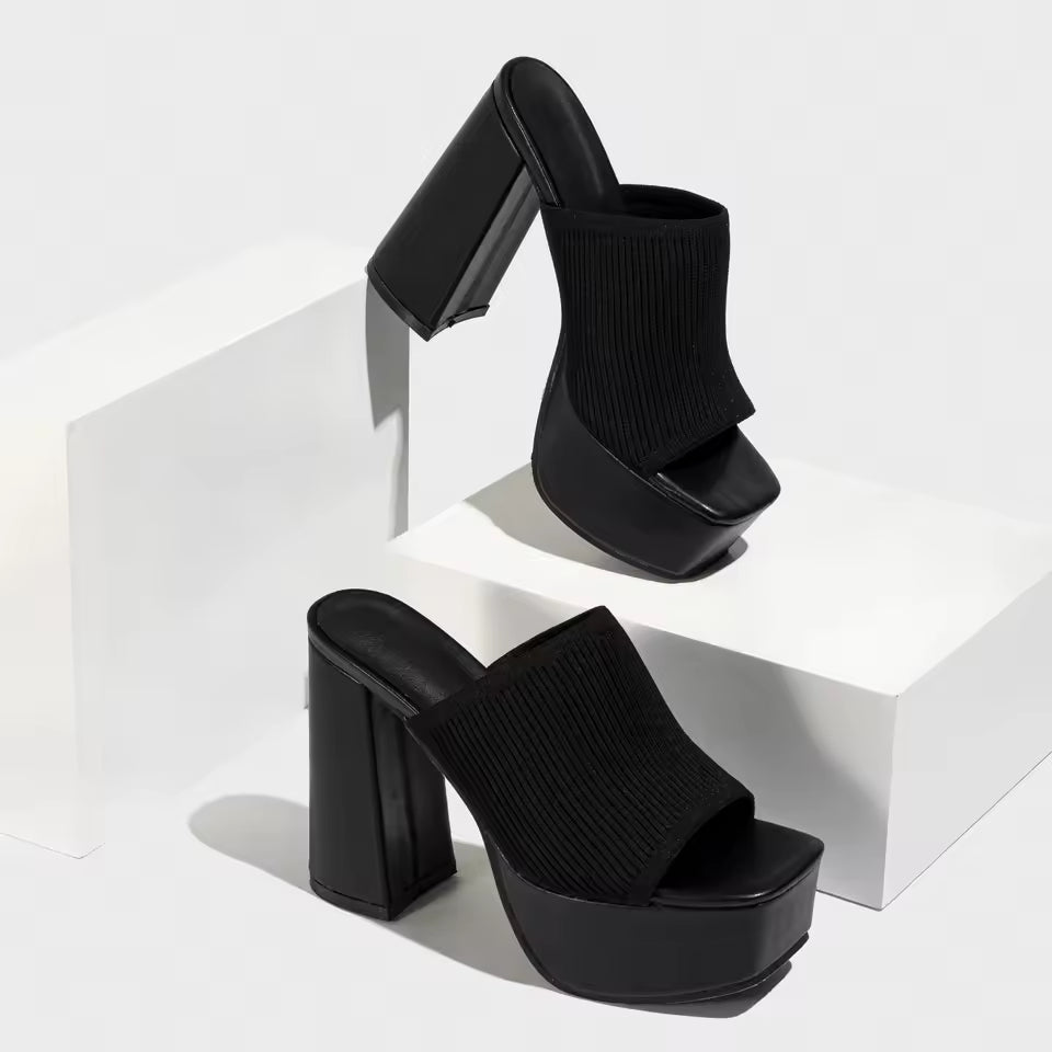 Women's Mules – Ribbed Knit Platform Slip-On Evening | Amelia 3