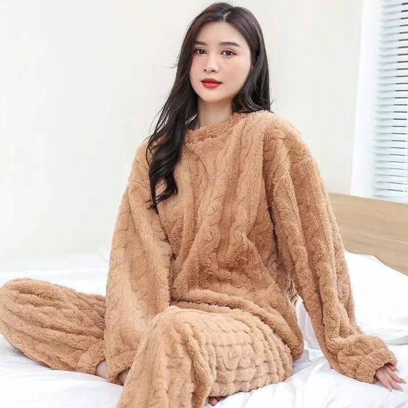 Women's Textured Casual Lounge Set in Camel