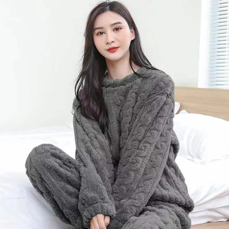 Women's Textured Casual Lounge Set in Dark Grey