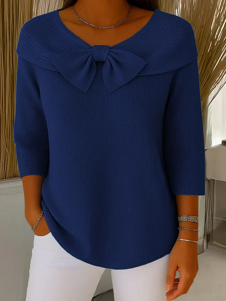 Women's Bow-Neck Casual Jumper in Dark Blue