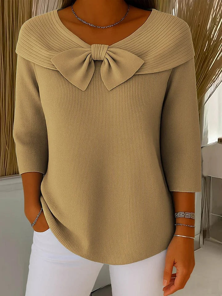 Women's Bow-Neck Casual Jumper in Khaki