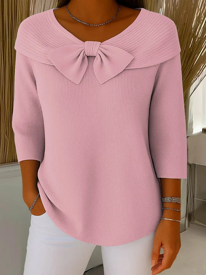 Women's Bow-Neck Casual Jumper in Light Pink