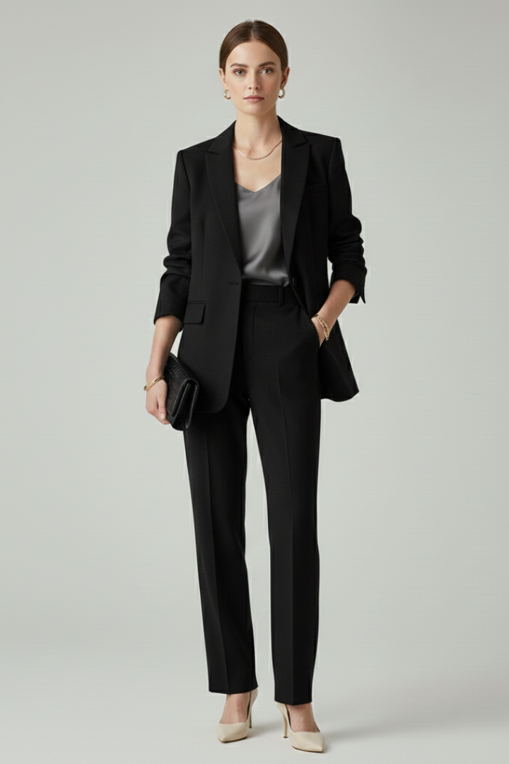 Women's Tailored Workwear Trouser Suit in Black