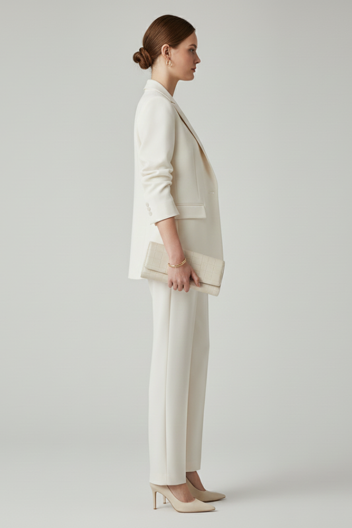Women's Tailored Workwear Trouser Suit in Cream