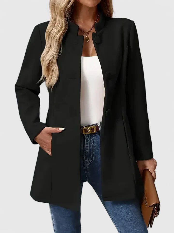 Women's Button-Front Casual Coat in Black