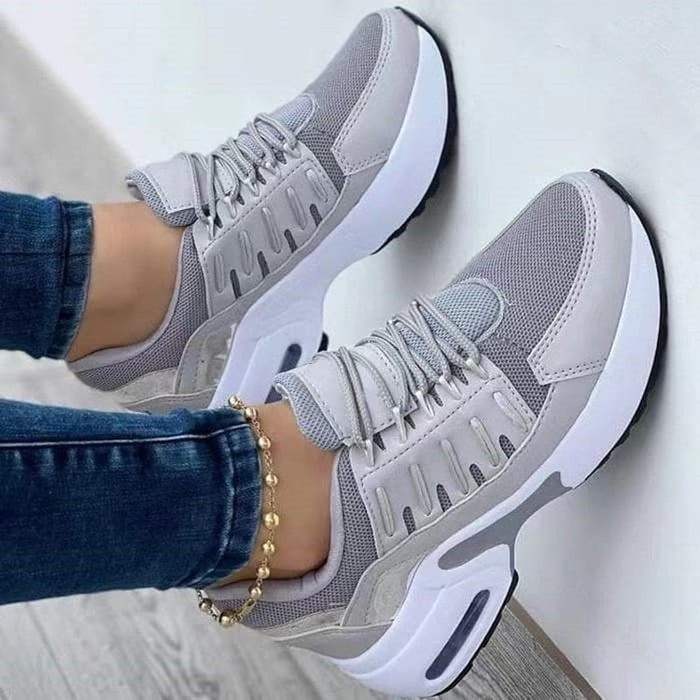 Women's Orthopaedic Lace-Up Casual Trainers in Grey