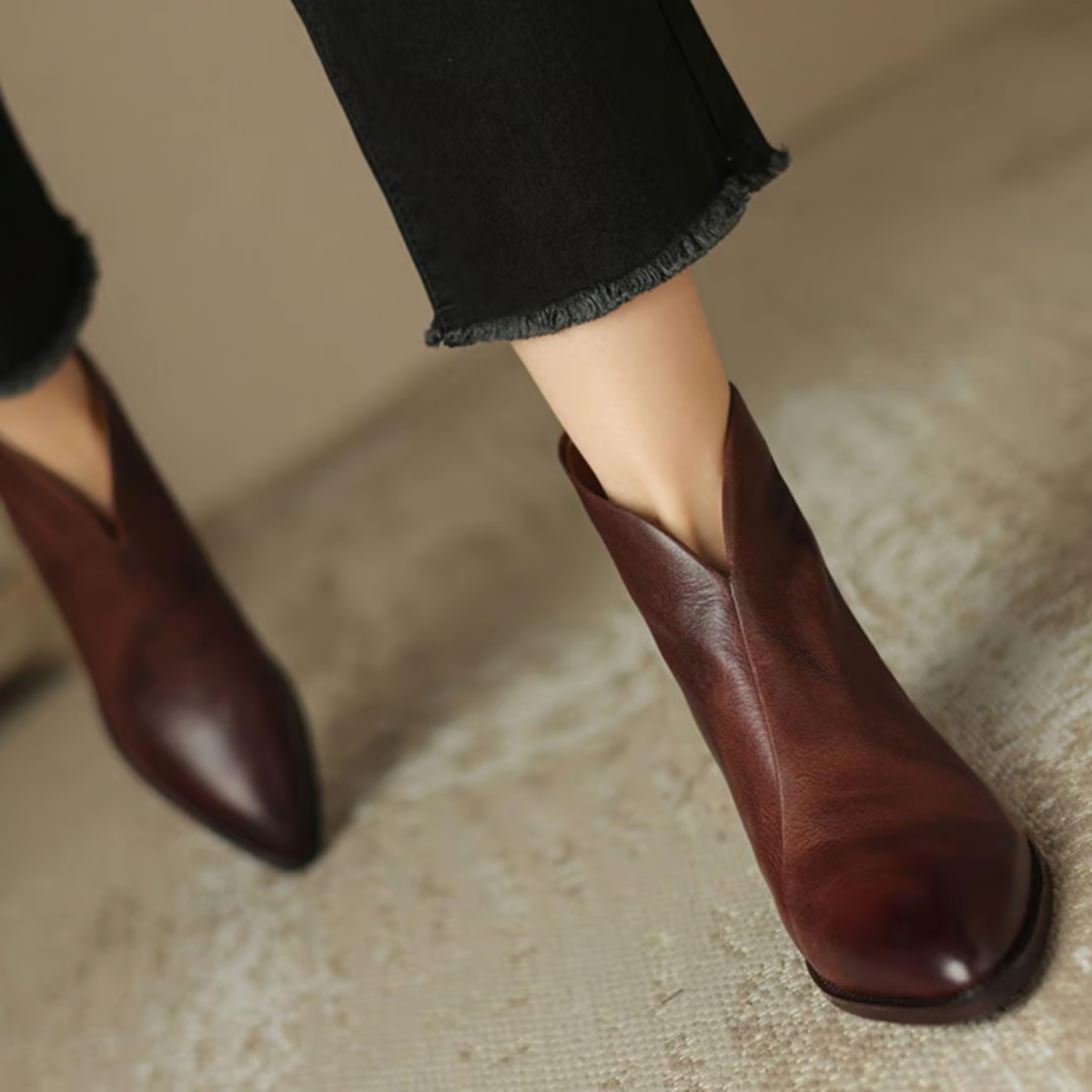 Women's V-Cut Casual Ankle Boots in Brown