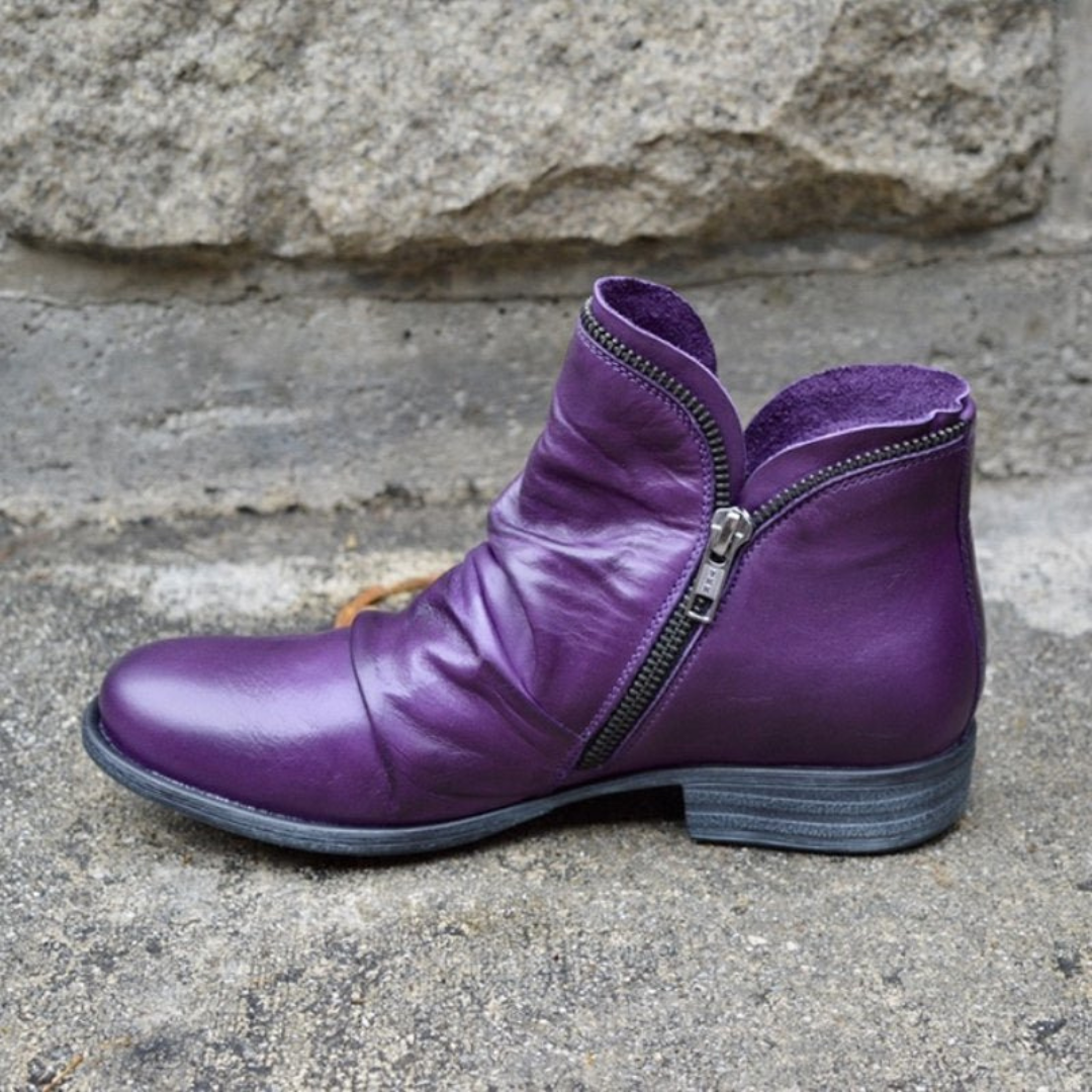 Women's Orthopaedic Ruched Casual Ankle Boots in Purple