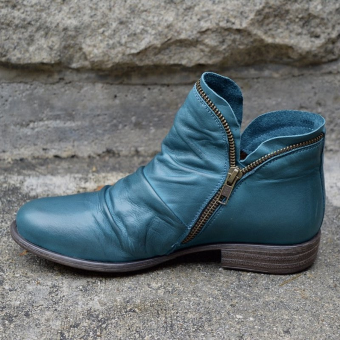 Women's Orthopaedic Ruched Casual Ankle Boots in Teal