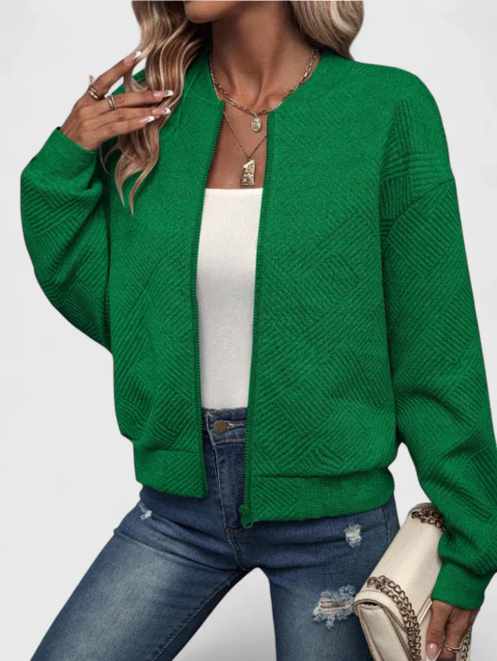 Women's Textured Casual Jacket in Green