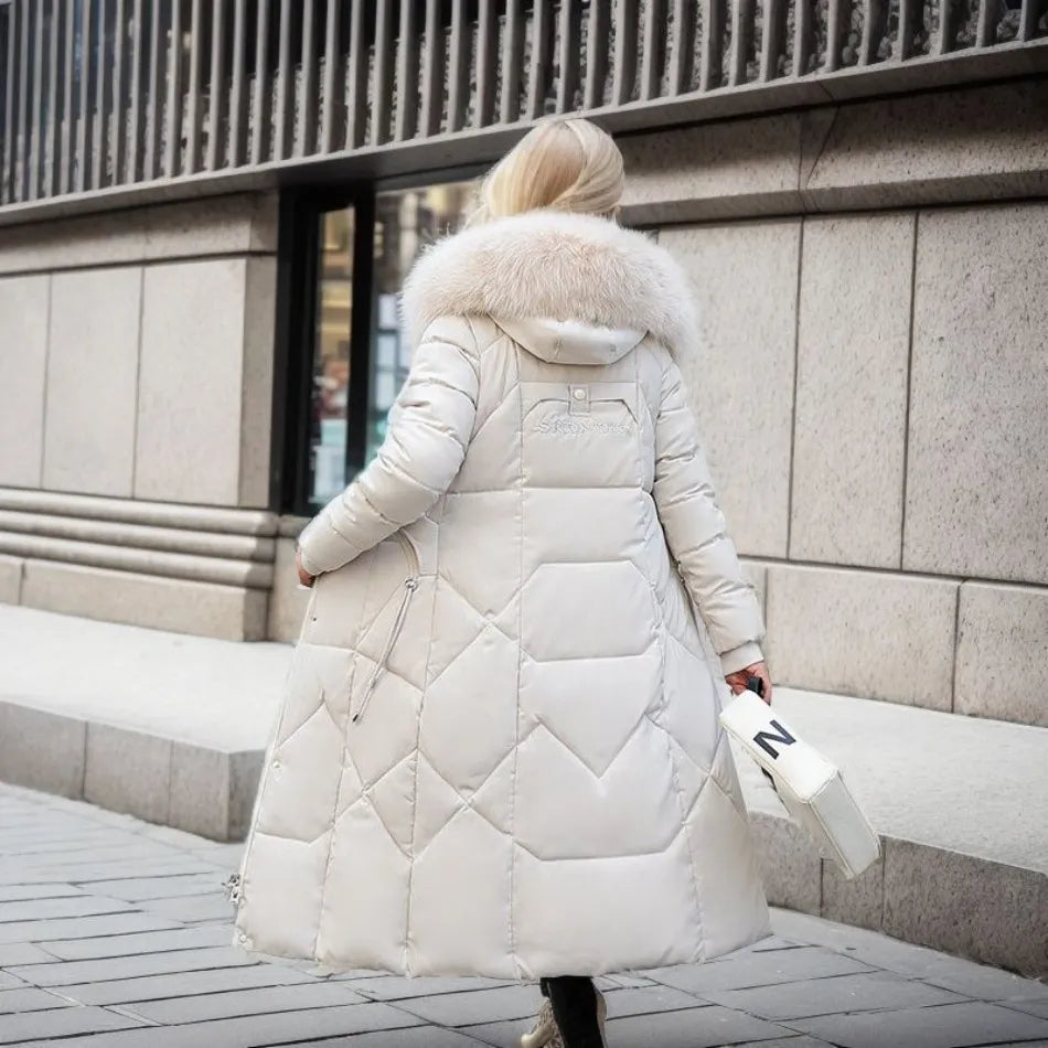 Women's Hooded Quilted Casual Coat in Beige