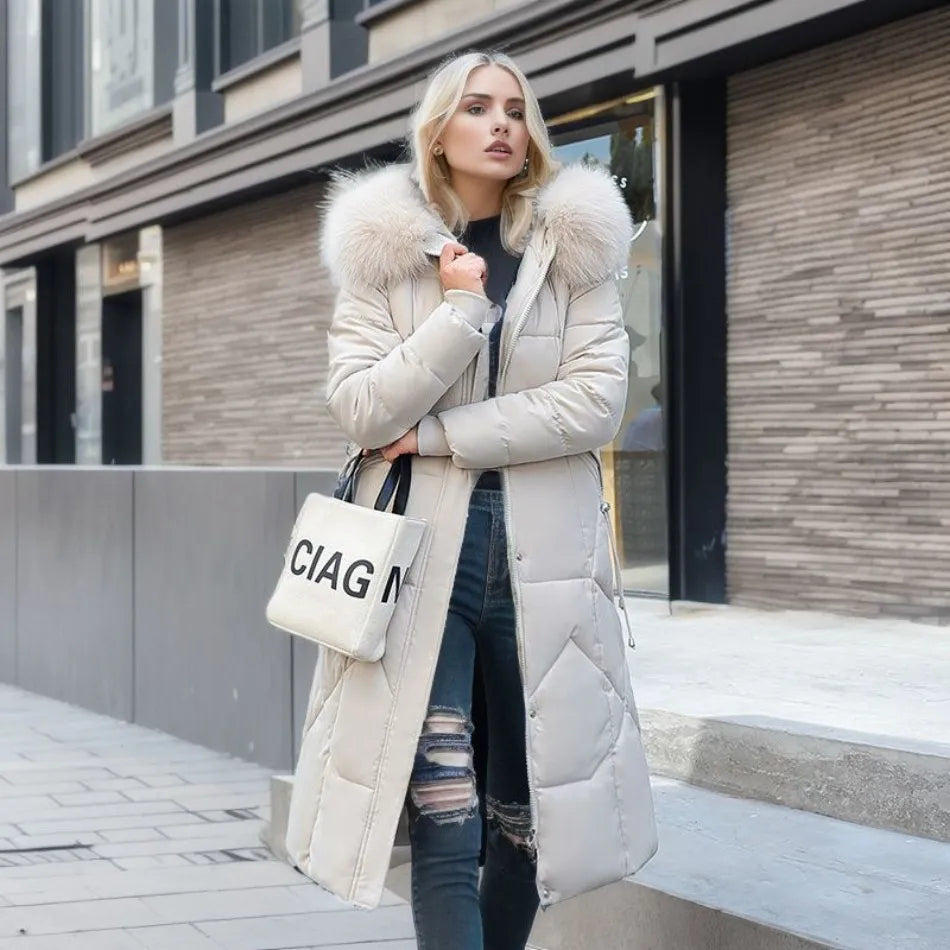 Women's Hooded Quilted Casual Coat in Beige