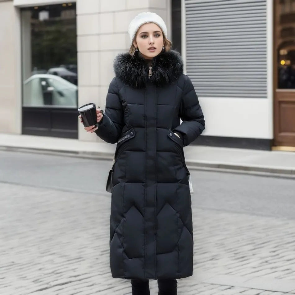 Women's Hooded Quilted Casual Coat in Black