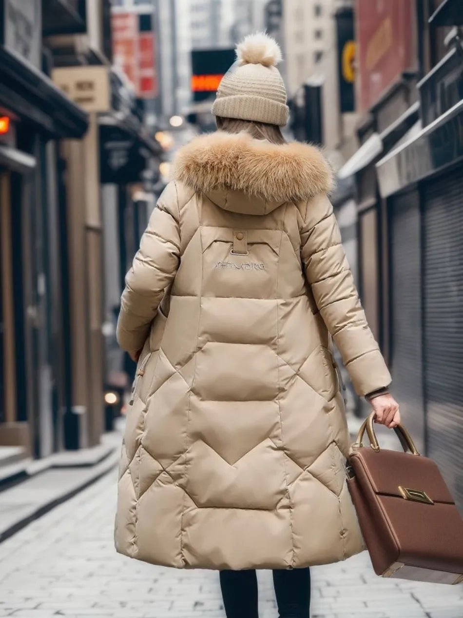 Women's Hooded Quilted Casual Coat in Khaki