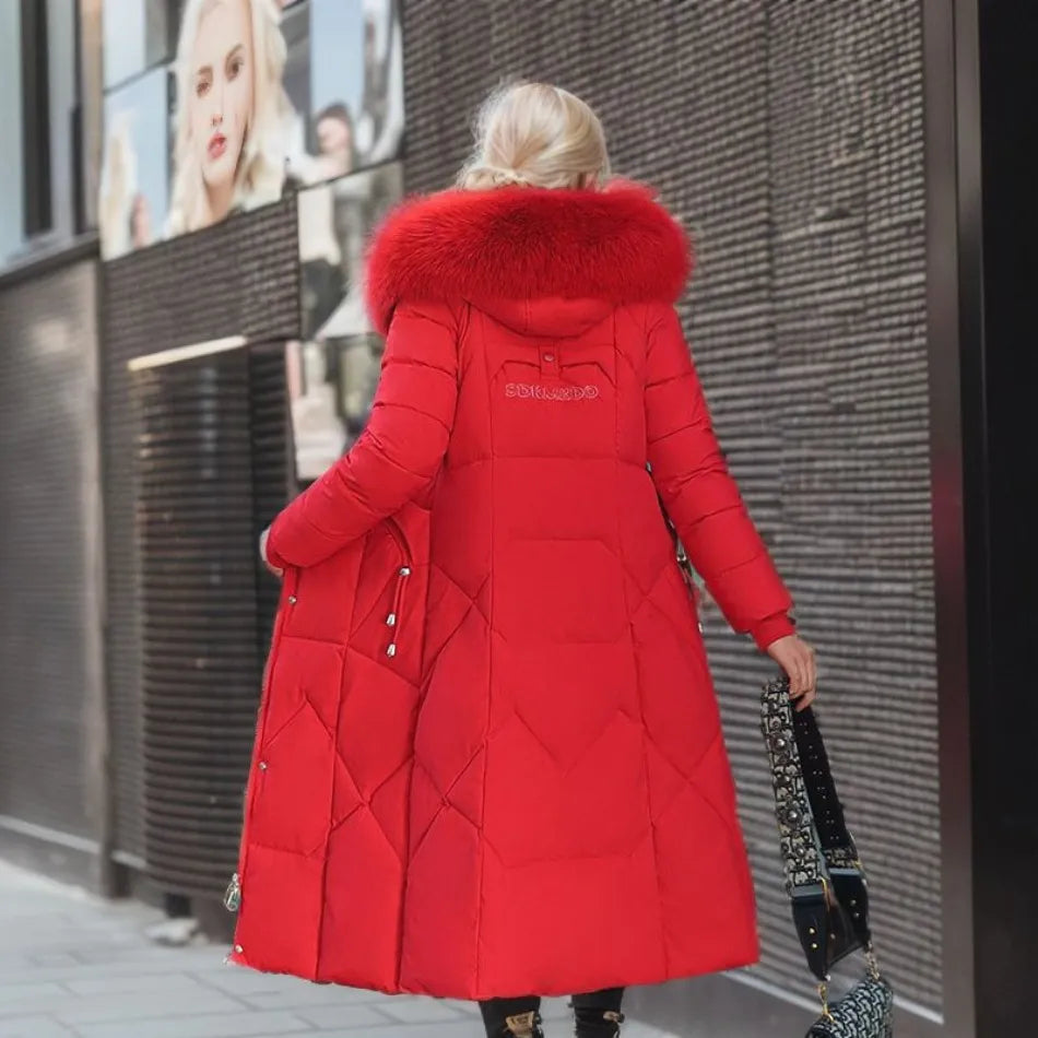 Women's Hooded Quilted Casual Coat in Red