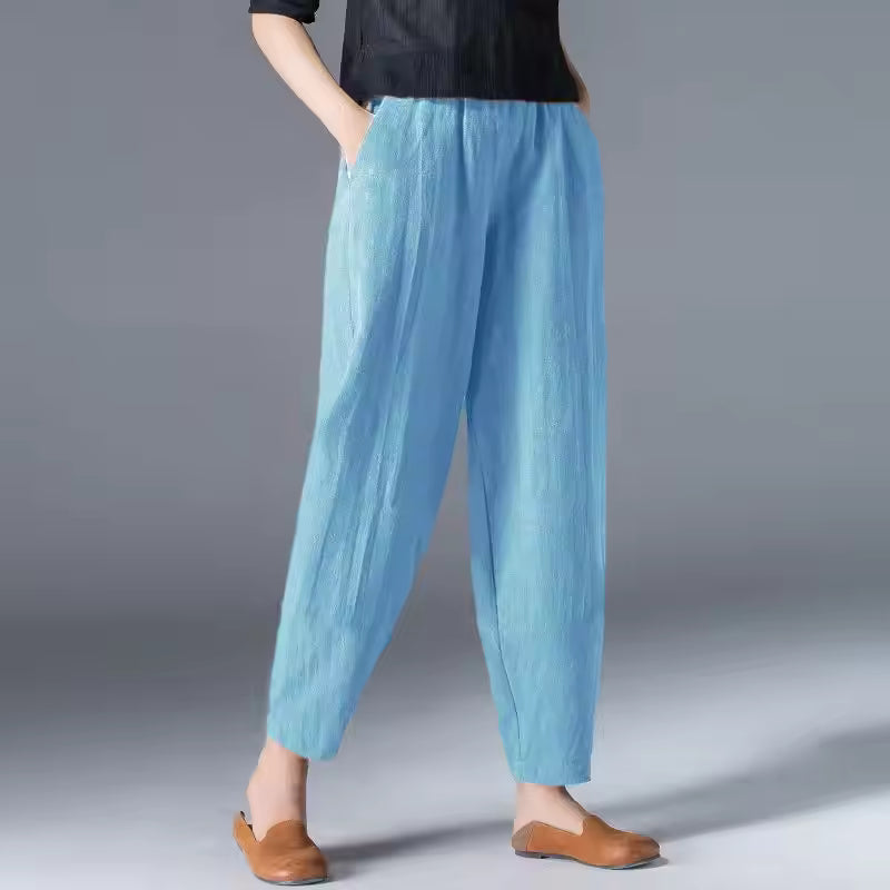 Women's Tapered Casual Trousers in Light Blue