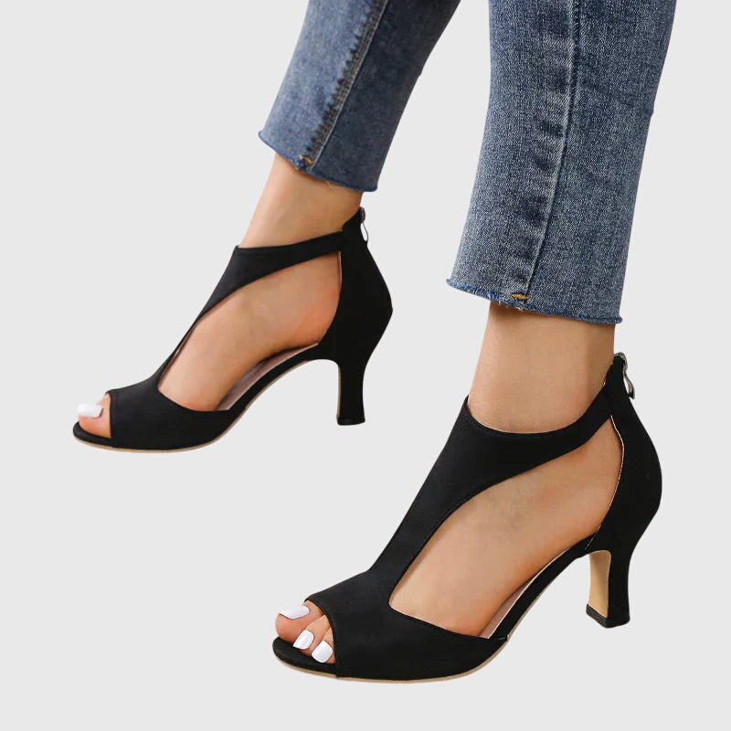 Women's Peep-Toe Party Ankle Boots in Black
