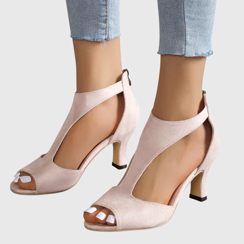 Women's Peep-Toe Party Ankle Boots in Light Pink