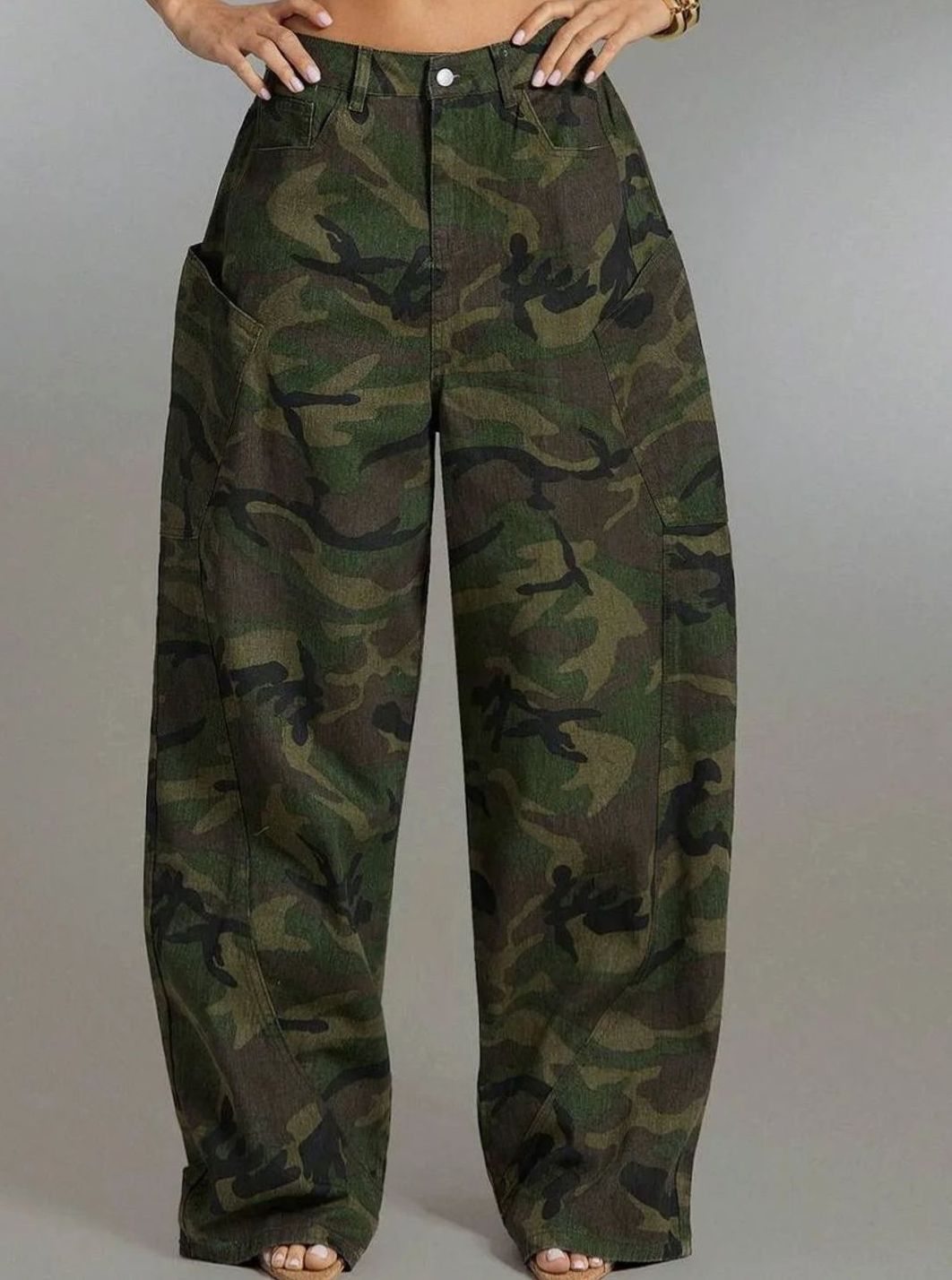 Women's Wide-Leg Barrel Casual Trousers in Dark Green