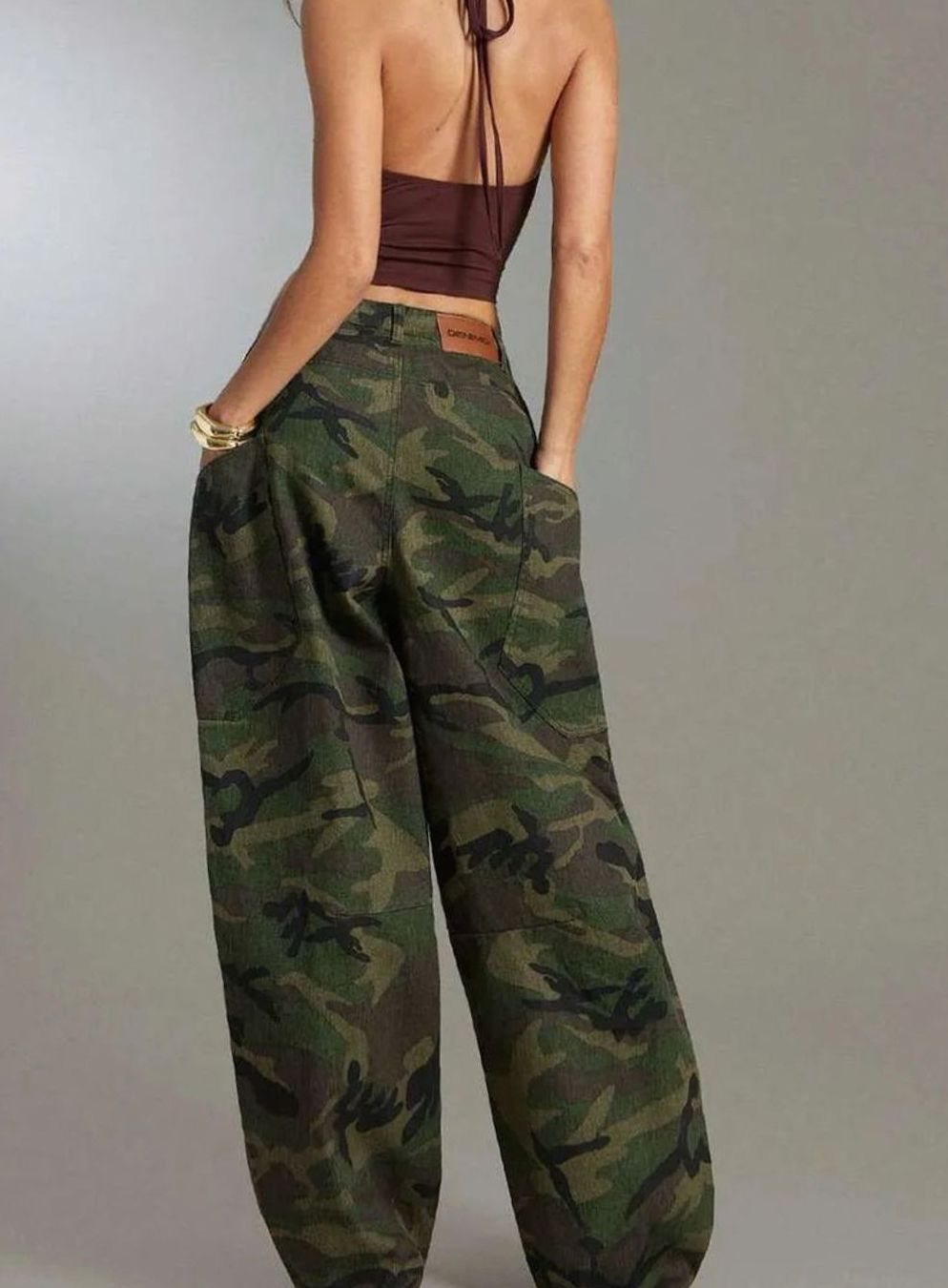 Women's Wide-Leg Barrel Casual Trousers in Dark Green